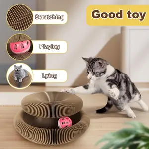 Magic Organ Cat Scratching Board Toy, Round Rolling Ball Track, Durable Paperboard Indoor Cat Scratch Pad, 1pcs