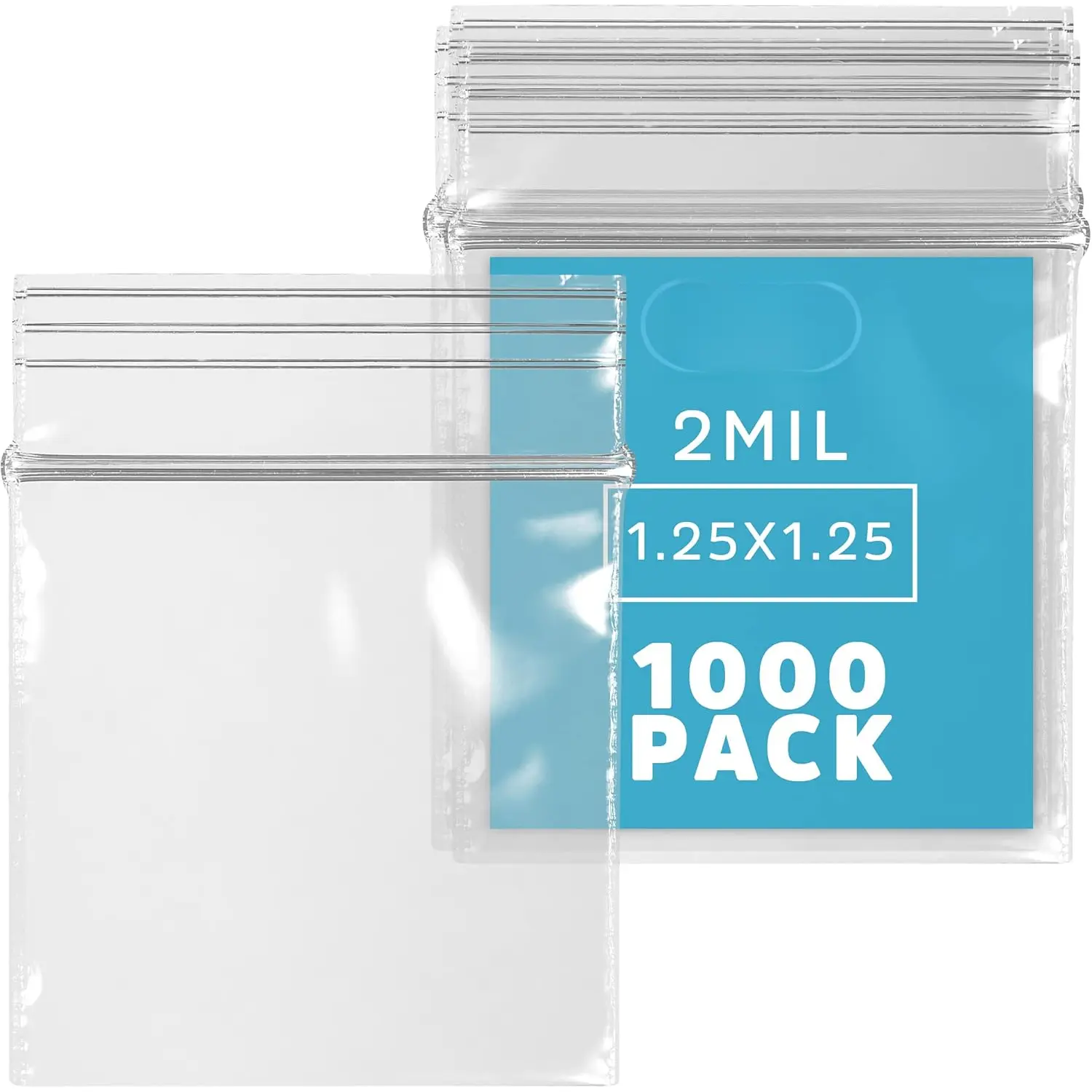 1000 Count - 1.25" x 1.25" Small Zip Bags, Mini Reclosable Zipper Baggies, 2 Mil, Clear Plastic Resealable Storage Bags with Zip Top Lock for Packaging , , Pills, Beads, Seeds -