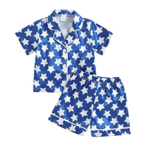 Kids Toddler Baby Girls Boys 4th of July Pajamas Set Outfits Star/Flower Print Short Sleeve Shirts Tops Shorts Summer Sleepwear Suit