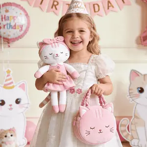 2pcs Perfect 2st Birthday Gift for Girls Cat Plush & Handbag Set, Meow Theme Party Favor, Ultra-Soft Stuffed Kitty Toy for Toddlers, Infant Cuddle Companion, Cute Purse and Doll Set, Baby Shower Gift Idea, Ages 0-6, Aesthetic Room Decor