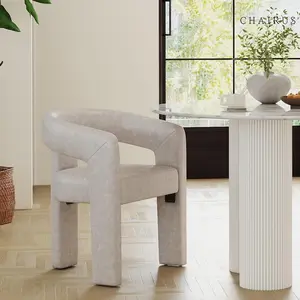 CHAIRUS Fully Assembled Dining Chair with Open-Back, Modern Upholstered Accent Chairs, Comfy Round Armchiars,Side Armchair with 3 Legs, Faux Leather Kitchen Armchair for Dining Room,Living Room,Makeup, Pebble Grey,Cozy& Stylish Design