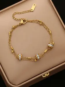 1Pcs Stainless Steel Classical Synthetic Zircon Beaded Bracelet For Women 18K Gold PVD Plated Fashion Jewelry Hand Chain, Exquisite Bracelet