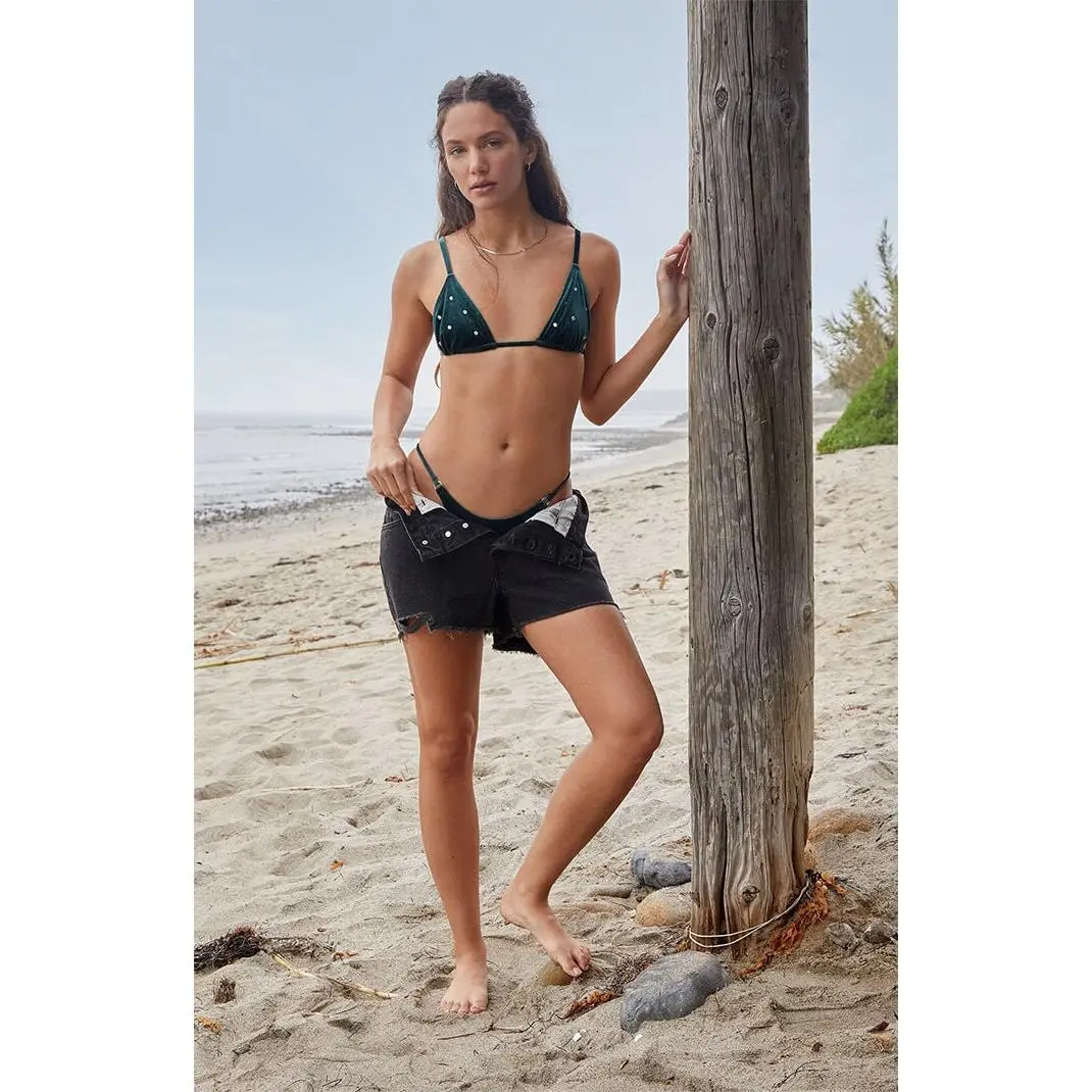 Pacsun Women's Green Marcela Velvet Triangle Bikini Top