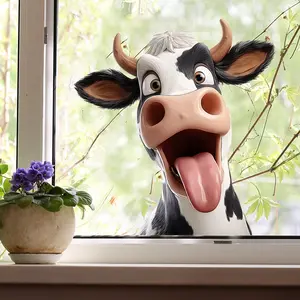 1 piece, cow window sticker, interesting sticker 2D flat sticker, kitchen window, home decoration window sticker decoration, glue-free electrostatic glass sticker UV process electrostatic film, super convenient removable window sticker Stickers Decor