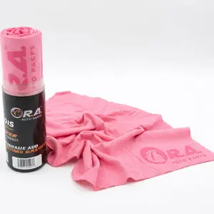 R.A. 26x17 Shammy Cloth for Car Drying - Super Absorbent Synthetic Chamois with 20x Water Absorption, Streak-Free Finish & Storage Container - Large PVA Car Towels (Pink))