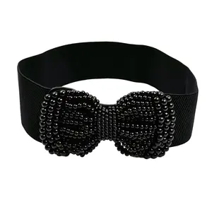 OIDEA Women's Vintage Wide Beaded Bow Stretchy Waist Fashion Belt - Female Decorative Elastic Cinch Belt with Snap Closure for Dresses, Daily Outfits, Stretchy Waist Belt summerwins,summerwins