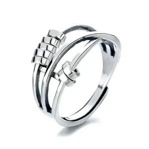 Bohemian Rainbow Beads Anxiety Ring Rotate Freely Anti Stress Fidget Spinner Rings for Women Girls Fashion Wedding Jewelry