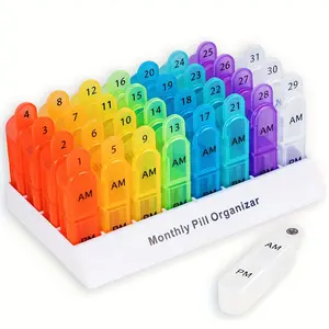 Monthly Pill Organizer, Daily 2 Times, 30 Day Pill Box, Am Pm, Daily Pill Case, 32 Large Compartments, Portable Travel Pill Container, Vitamin Organizer