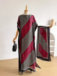 Elegant Silk Geometric Print Robe Set, Hooded Shawl + Long Scarf, Women's Beach Cover Up Sun Protection Satin Wrap, Swimsuit Cover Up, Swimwear Cover Up, Beach Outdoor Wear, Beachwear Cover Up, Swimwear Coverups