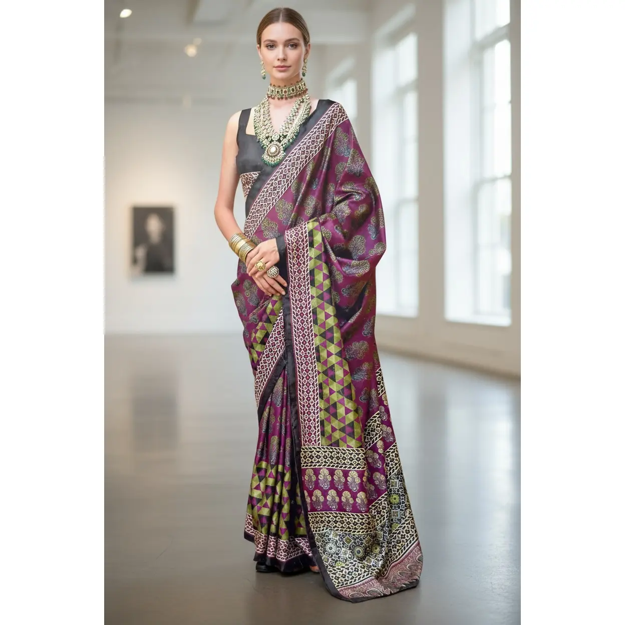 Ajrakh print saree
