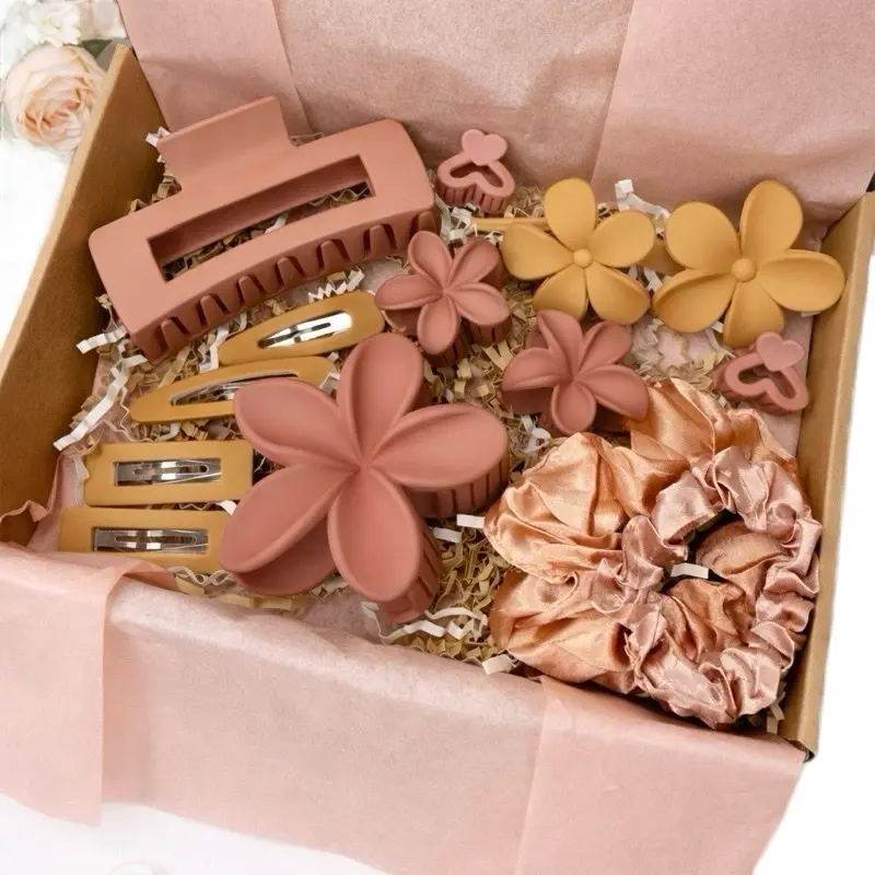 Neutral Hair Clip Set with Claw Clips, Flower Clips, Snap Clips & Satin Scrunchies