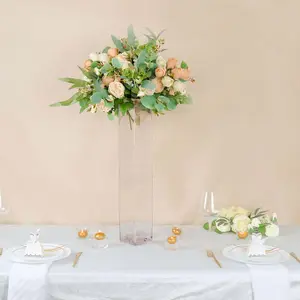 6-Pack Glass Cylinder Vases Square Design 24" Clear - Heavy Duty Flower Centerpieces for Events