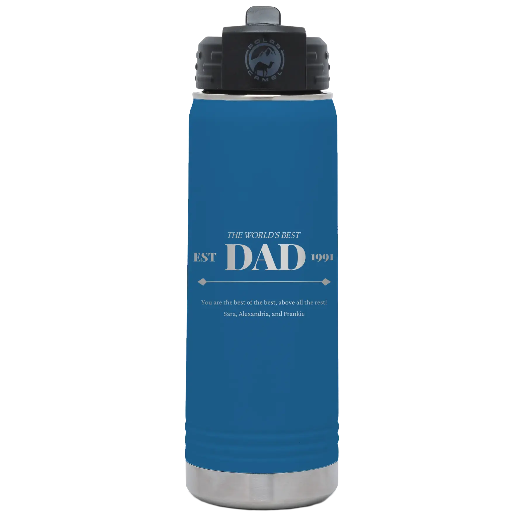Personalized Best Dad Est 20 oz Water Bottle - Royal Blue