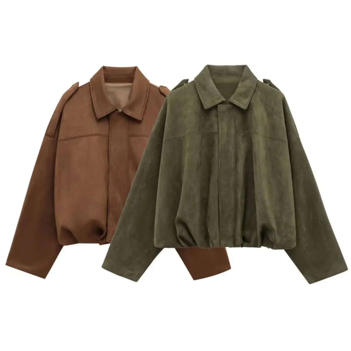 Women's Suede Bomber Jacket, Casual Cropped Button Front Outerwear with an Oversized Cut and Plus Size Options, Biker Style Women's Casual Jackets, Tops, Coats, Long Sleeves, Soft Suede, Crop Length, Loose-Fitting, Pants, Long Sleeve, Fashion