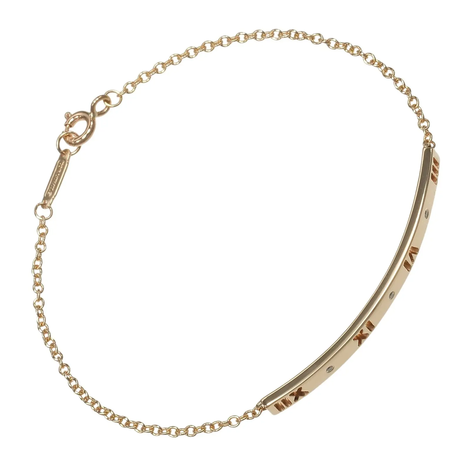 Pre-owned Tiffany & Co. 18K Rose Gold (Au750) Small Leather Goods Atlas Bar Au750 Diamond Bracelet