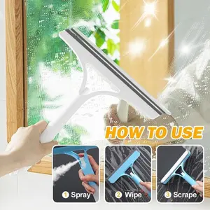 3-in-1 Window Cleaning Tool 2026 New Shower Glass Squeegee with Spray Function All-Purpose Scraper & Brush for Windows Mirrors Glass Doors PE TPR Material Double-Sided Wipe Cleaner Yellow/White 21.5cm X 25.7cm