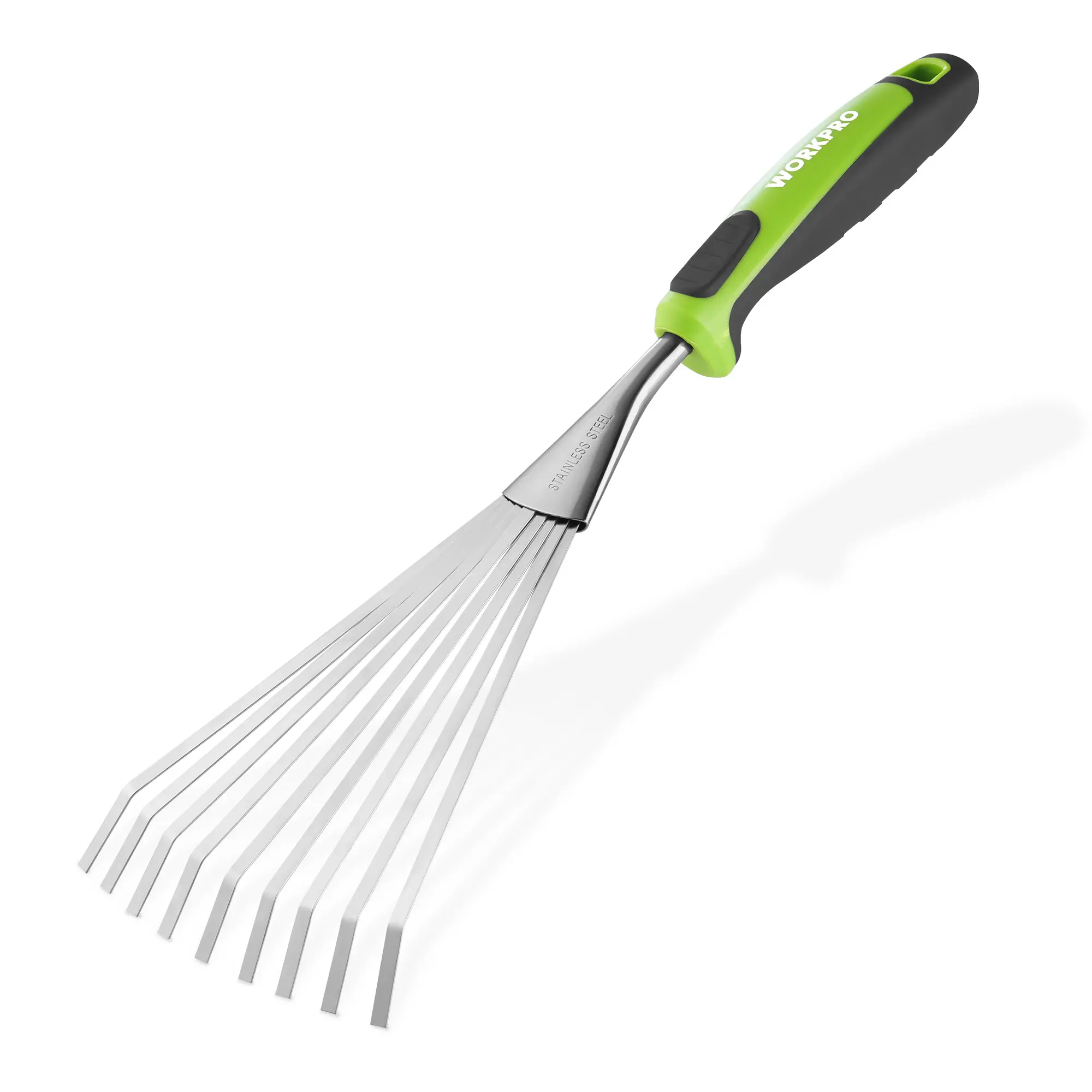 WORKPRO 16" Hand Rake, Garden Rake with Soft Handle, Heavy Duty Stainless Steel Small Garden Hand Tool for Gardening, Cultivating