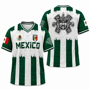 2026 Mexico Aztec Calendar Soccer Jersey, All over Print, Casual Style for All Seasons, Unique Piedra del Sol Design, Classic Throwback Jersey