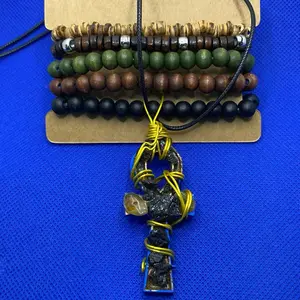 Wooden Ankh Necklace Tourmaline & Citrine  Wood Bracelets Good Energy