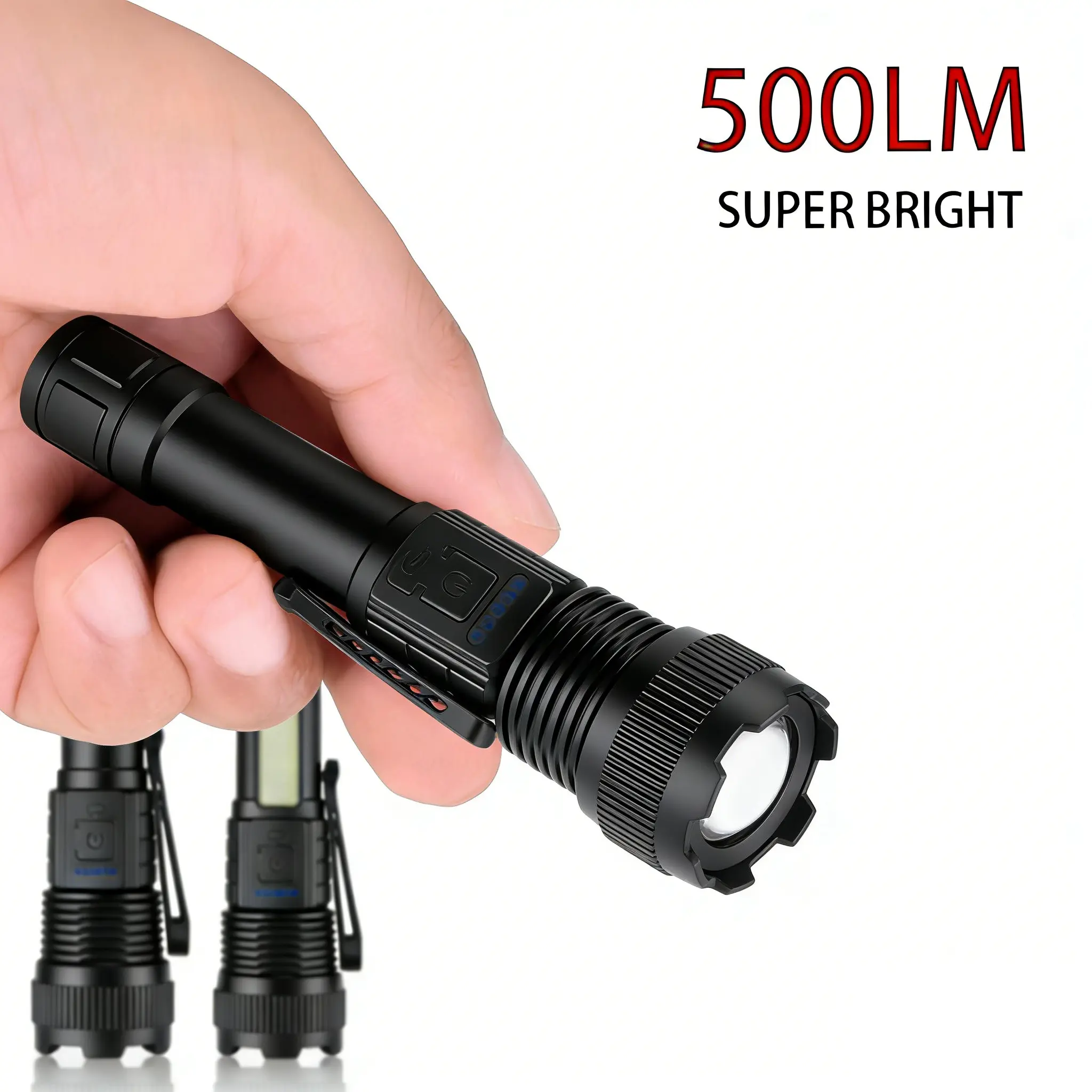 Rechargeable LED Flashlight 1-Pack, High-Power Mini Police Flashlight with Long Lifespan, 6 Modes, Zoomable Beam, USB Charging for Outdoor Camping