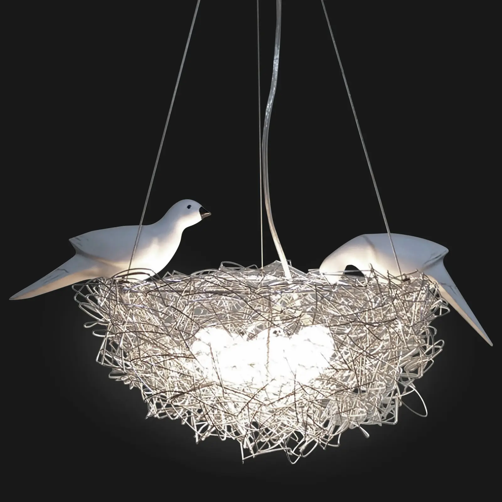 Modern 5-Light Bird's Nest Chandelier, Elegant Finish Silver Crystal Glass Ceiling Light with AC Power Supply 40W, Dimmable Adjustable Hanging Wire Pendant for Indoor Home Improvement, Pendant Light