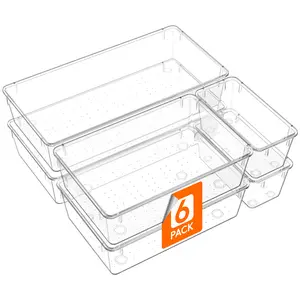 Lifewit Large Bathroom Drawer Organizers - Clear Plastic Trays for Makeup, Kitchen Utensils, and Vanity Items - Flexible Customization, Easy to Clean
