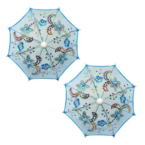 Pack of 2 Mini Lace Umbrella Parasols with Sequins - Delicate Dolls Size Decorative Small Umbrella for Weddings, Baby Showers, Parties and Events - 11.6 inch Diameter