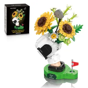 Golf Sunflower Bouquet Building Set with Putting Green Base Compatible with Lego Flower – Creative Golf-Inspired Model, Unique Desk&Home Decor Gift for Men, Golf Lovers, Dad, Husband (445 PCS)