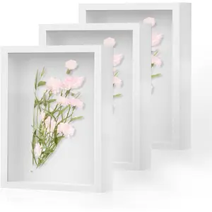 8x10 Shadow Box Frame 3 Pack Deep Wooden Shadowbox with Glass Display Case for Photos Dried Flowers Handicrafts Wall Mount Picture Frame (White)