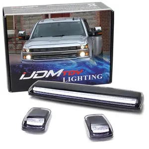 iJDMTOY 3pc-Set Direct Fit Black-Out Lens Xenon White Full Strip LED Cab Roof Clearance Light Kit For 2015-2019 Silverado/Sierra 2500 3500 HD