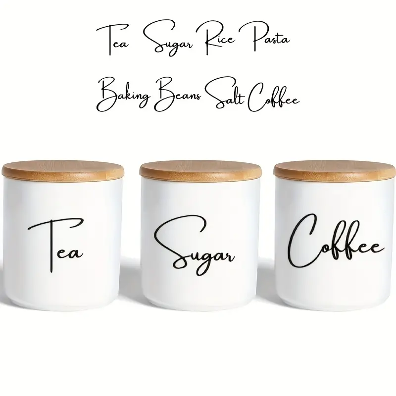 1 Set of 8pcs Kitchen Bottle Labels Vinyl Stickers, Suitable for Tea, Coffee, Sugar, Baking, and Salt. These waterproof and removable decals are perfect for decorating jars, making organization incredibly convenient. A must-have for home life, versat
