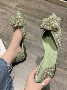 Women's Fashion Flat Shoes, Pointed Toe Low Heel Slip-On, Textile Upper, Rubber Sole, Spring & Fall Casual Footwear