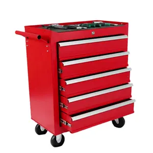 5-Drawer Rolling Tool Chest w/Lock & Key, Tool Storage Cabinet with Wheels, Top Cushion & Drawer Liners, Tool Organizer Box for Garage, Warehouse & Repair Shop