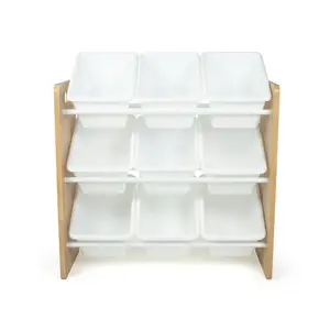 Kids' Journey Toy Storage Organizer with 9 Plastic Storage Bins Natural