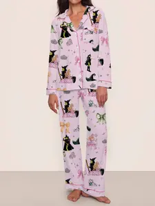 Wicked Movie Autumn Winter Cute Bow  Long Sleeve Pajama Set, Loungewear, Comfortable Sleepwear, Wicked Movie,cozy sleepwear,Green Velvet,Cosplay Movie Night,elphaba,glinda
