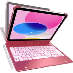 Keyboard Case for iPad 11th (A16, 2025) and iPad 10th Gen (10.9", 2022) - No Trackpad, 11-Color Backlight, 360? Rotatable, 7 Use Modes, Thin & Lightweight - Pink