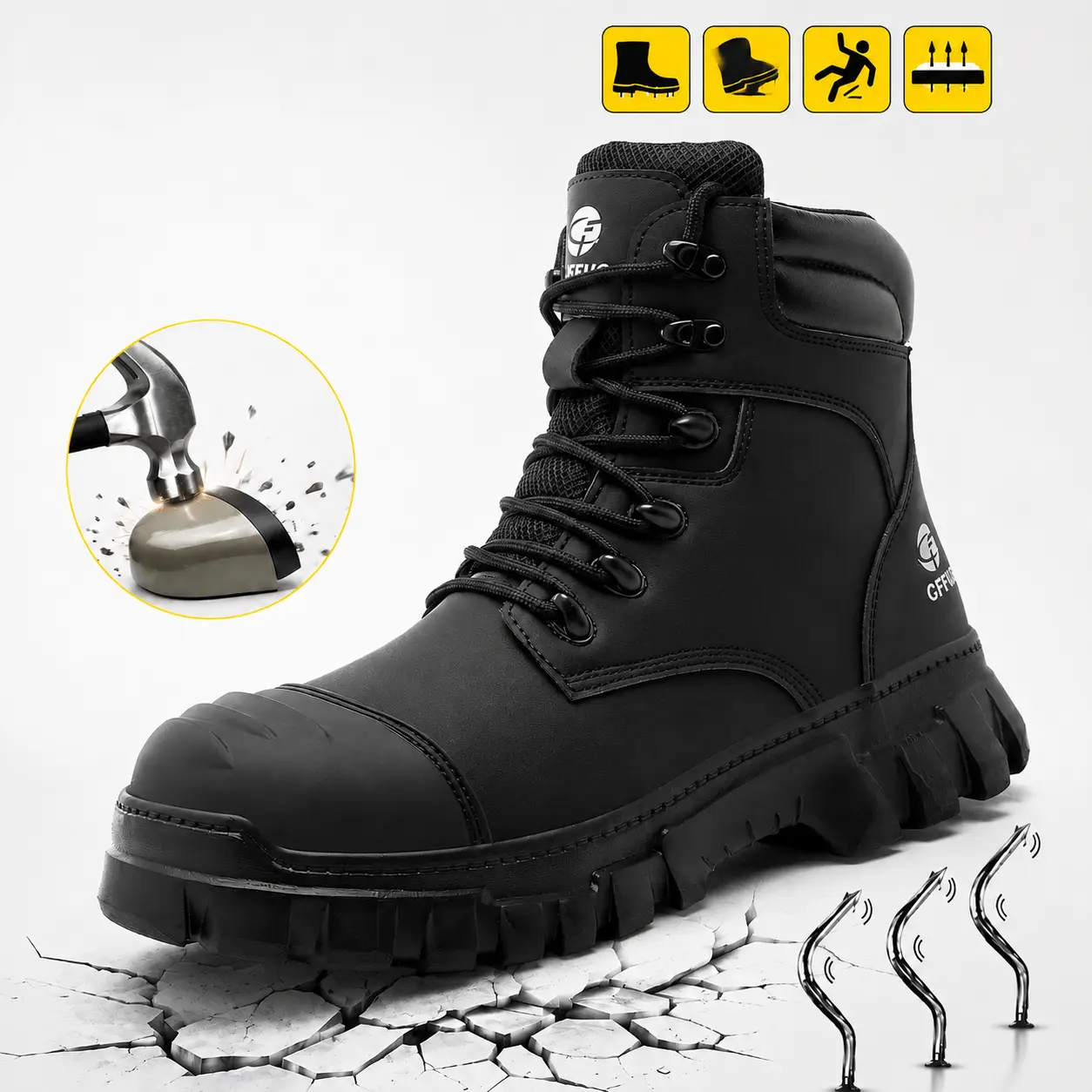Men’s Steel Toe Work Boots, Puncture-Resistant Non-Slip Safety Shoes for Construction