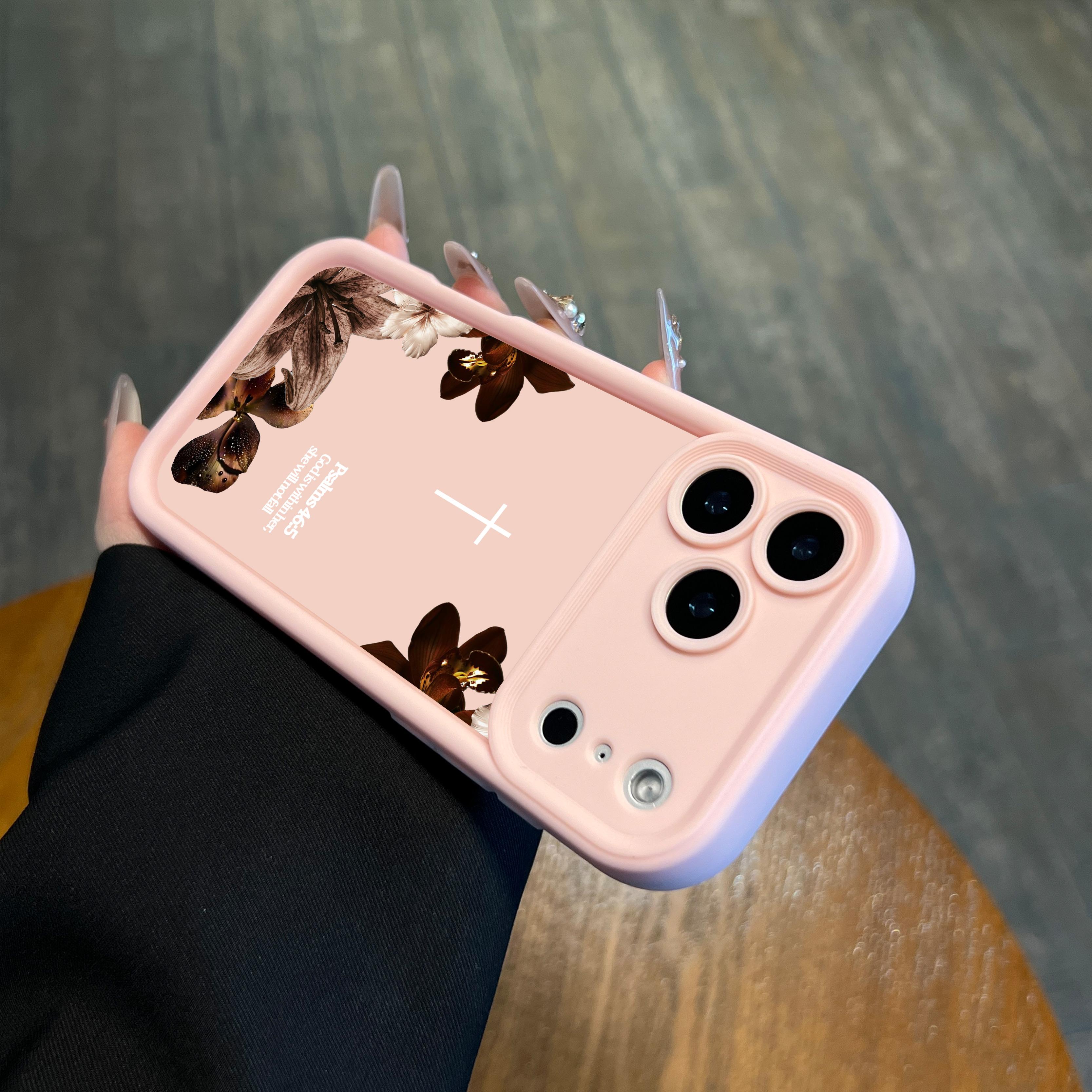 Vintage Floral Aesthetics Lanyard Phone Shell Christian Psalms 46:5 Cross for iPhone Samsung 17Pro Max Air 16 15Plus 14 13 12 11 XR XS Galaxy S25 S24 S23 S22 A71 A56 A55 A54 A53 A52 Matte Finish Anti Drop Bumper Religious Birthday Gift For Her .NN114