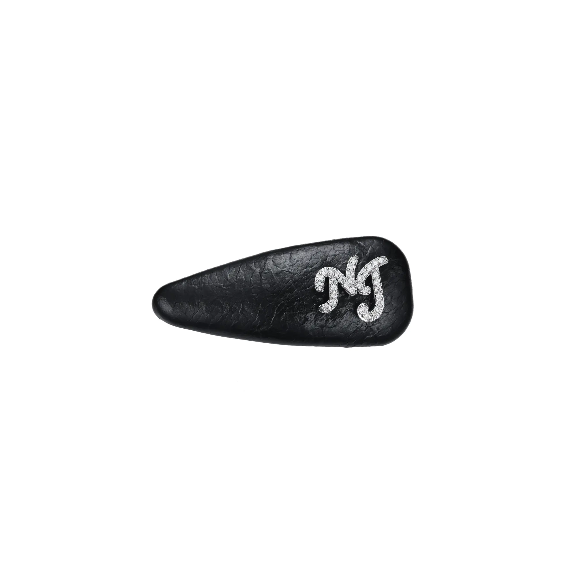 Eloise Crystal-Detail Black Leather Hair Clip Set