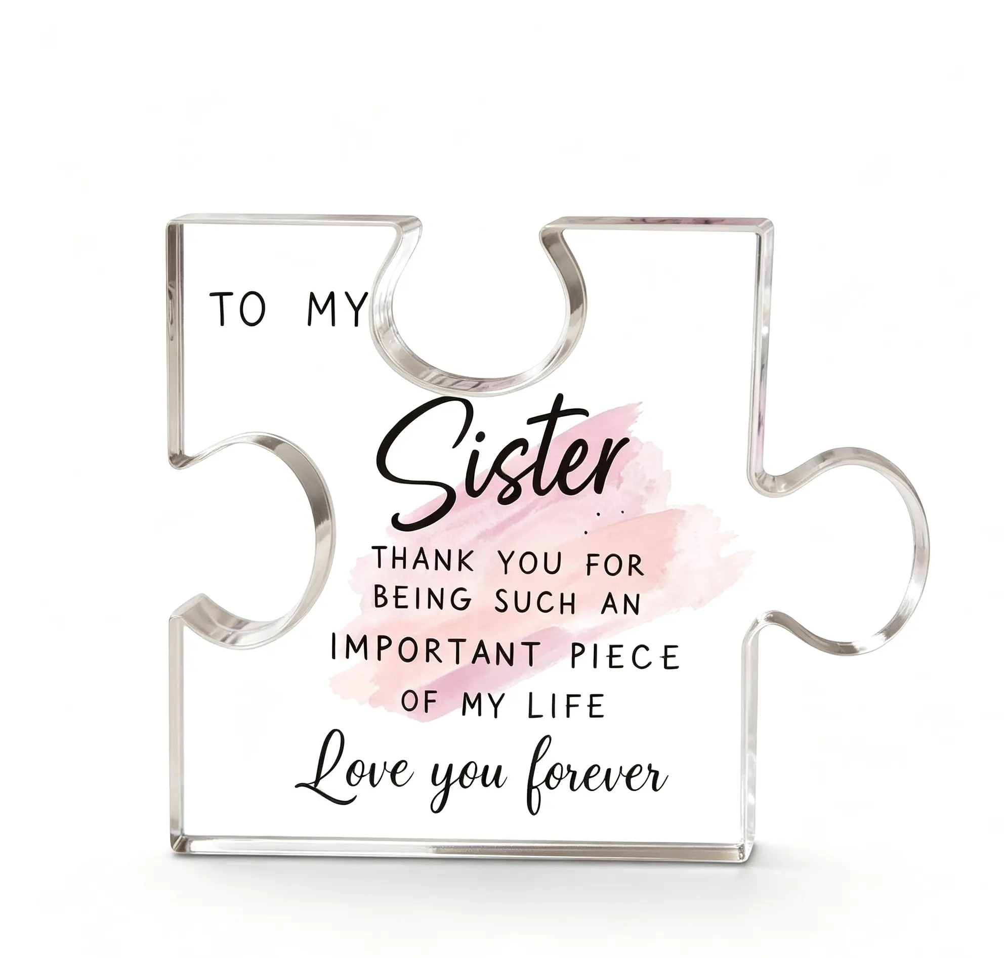Sister Gift Acrylic Puzzle Sign – Long Distance Friendship Keepsake for Birthday, Wedding, Bridesmaid – Small Desk Decor home  plaque   , decorative, family lover， desktop plaque，  small space decor，  prayer room