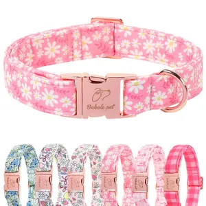Babole Pet Floral Dog Collar, Quick-Release Metal Buckle Dog Accessory - Adjustable Cute Pink Puppy Collar for Small, Medium & Large Dogs