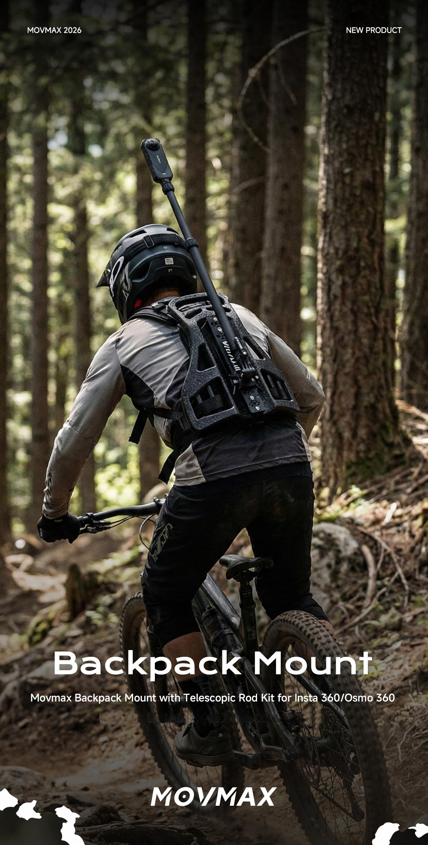 Movmax Backpack Mount with Telescopic Rod Kit for Insta 360 X5/DJI Osmo 360 Camera