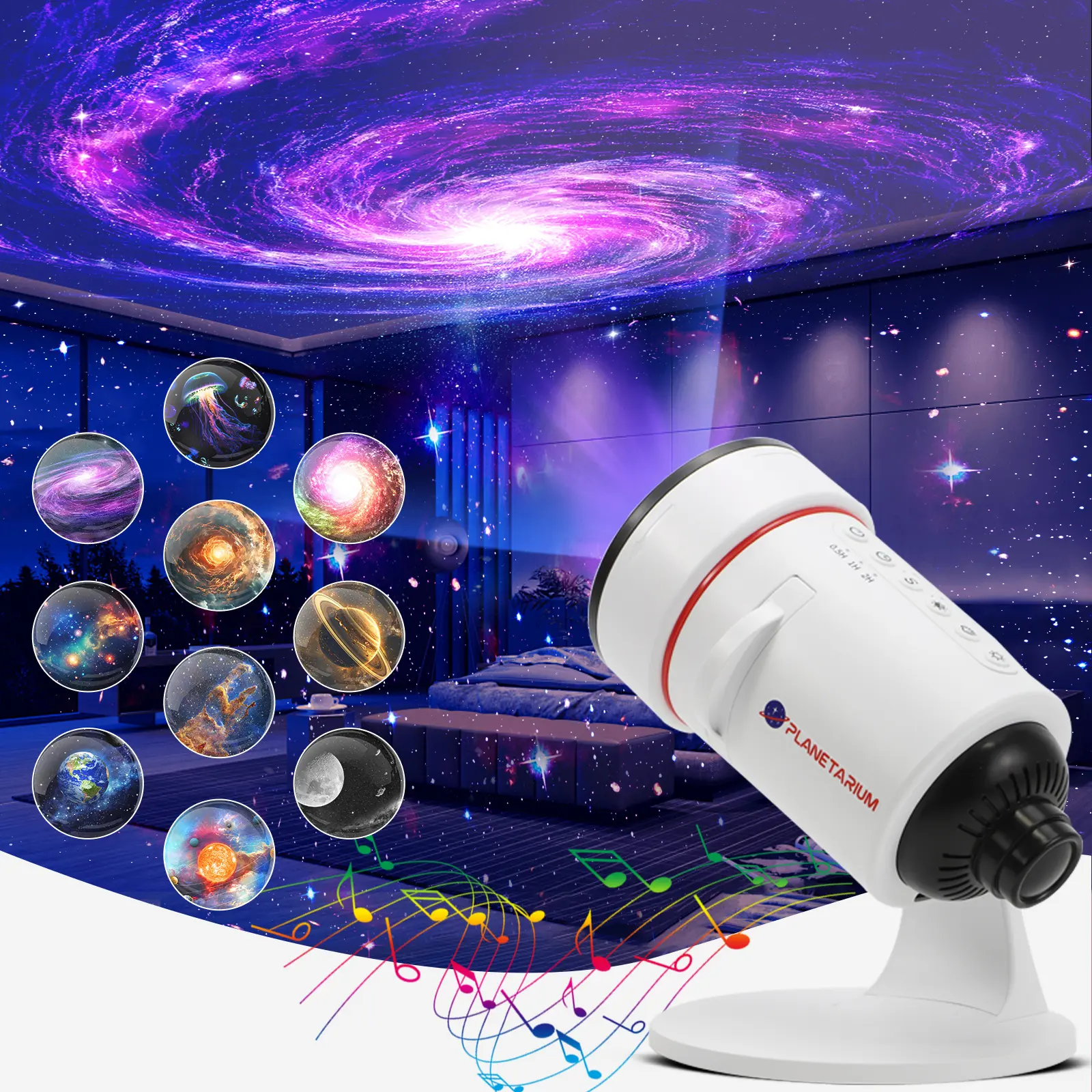 White Noise Galaxy Projector Sound Machine, 28 Soothing Sounds, Memory Function, Sleeping Timer, Starry Sky-Space-Solar System-Moon-Nebula Projection, Unisex for Baby & Family, Gaming Room & Room Decoration (Black is Night-Light Version)