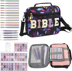 Bible Cover for Women, Bible Holder, Bible Cover Carrier Carrying Organizer Bag, God is Within Her She Will Not Fall, Zipper and Pockets for Standard Size Bible, Gift for Women（purpleLetter）