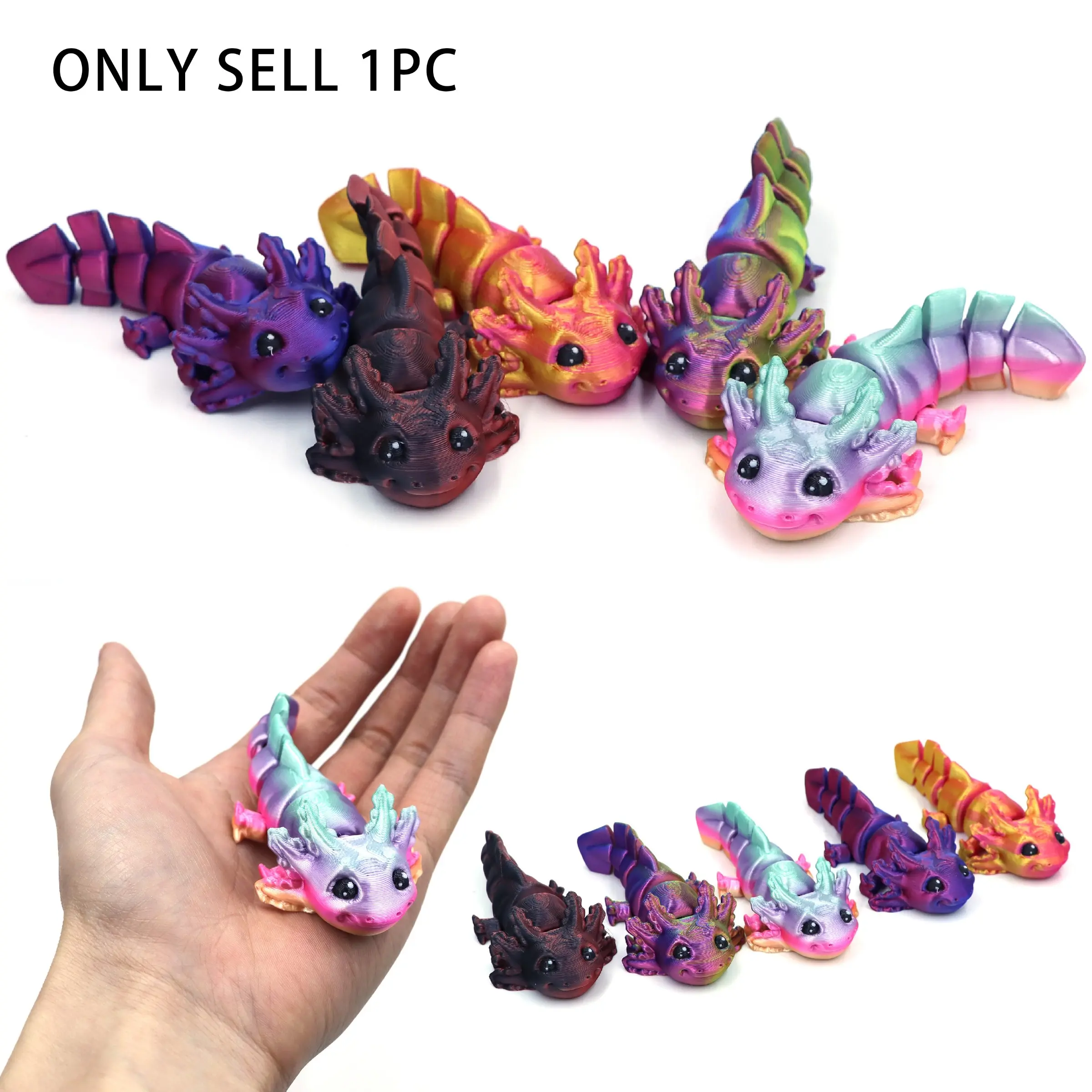Jointed Axolotl 3D Printed Display Piece, Articulating Animal Figurines, Articulated Animal Figurines, Articulating Miniatures, Unique Aquatic Home Decor, Perfect Gift for Collectors and Creators, Animal Collectibles, Eye-Catching Design