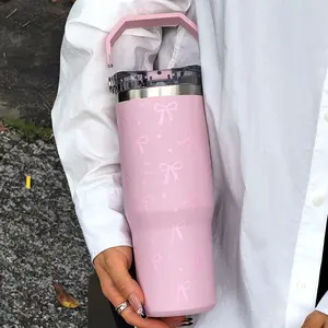 30oz Stainless Steel Insulated Cup with Bow Design, Double Layer Thermal Mug, Thermo Cup for Coffee Tea Outdoor Office Home Travel Gift, Vacuum Insulated Tumbler, Flask Tumbler