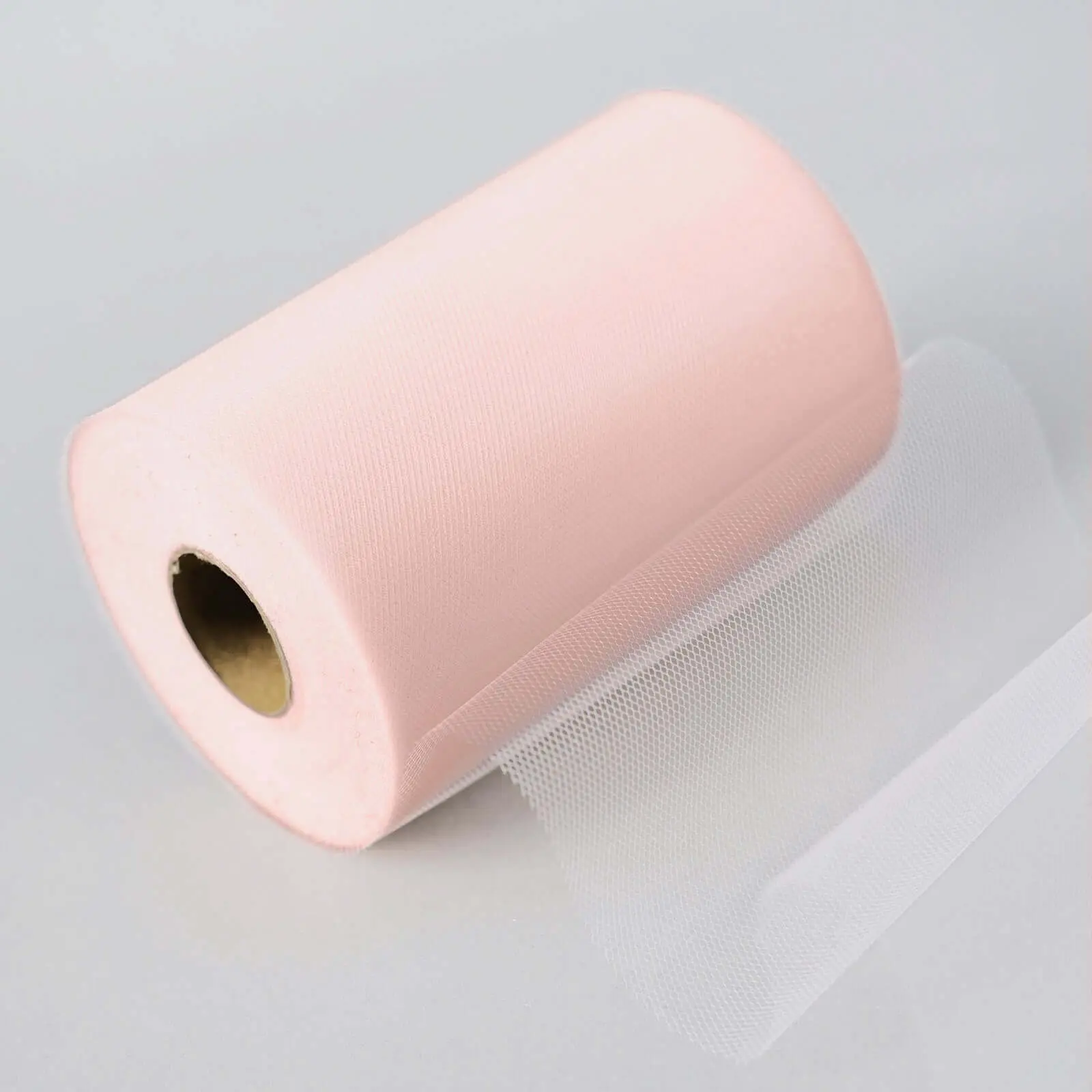 Blush Pink Sheer Tulle Fabric Bolt-Roll, 6in x 100 yd, for Crafts Decor, Backdrops, Wrapping