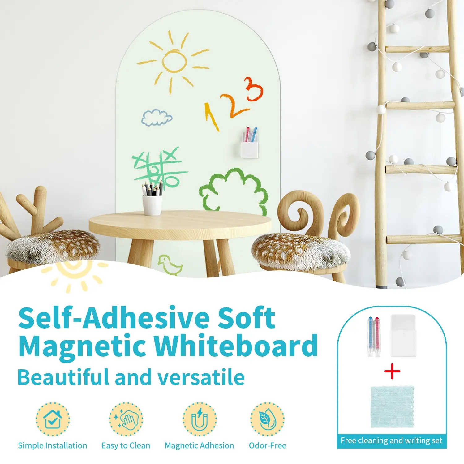 Self-Adhesive Soft Magnetic Whiteboard, 50x90cm Panel, Suitable for Kids' Rooms, Home Offices, Easy to Wipe Clean, No Ca Prop 65 Warning