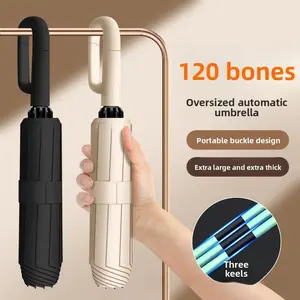 120-Bone Auto Open/close Umbrella, Hook Handle for Hanging, UV Protection & Waterproof, Windproof Foldable Sun Rain Umbrella for Men & Women