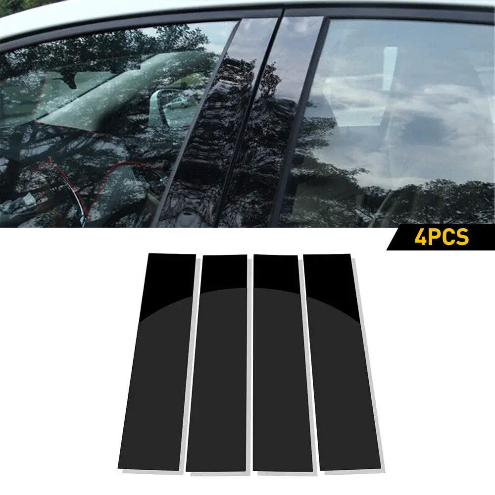 For Ford F-150 2004-2021 4PCS Car Pillar Post Door Trim Window Cover Kit, Glossy Piano Black Door Window B Pillar Molding Cover, Polycarbonate Exterior Accessories